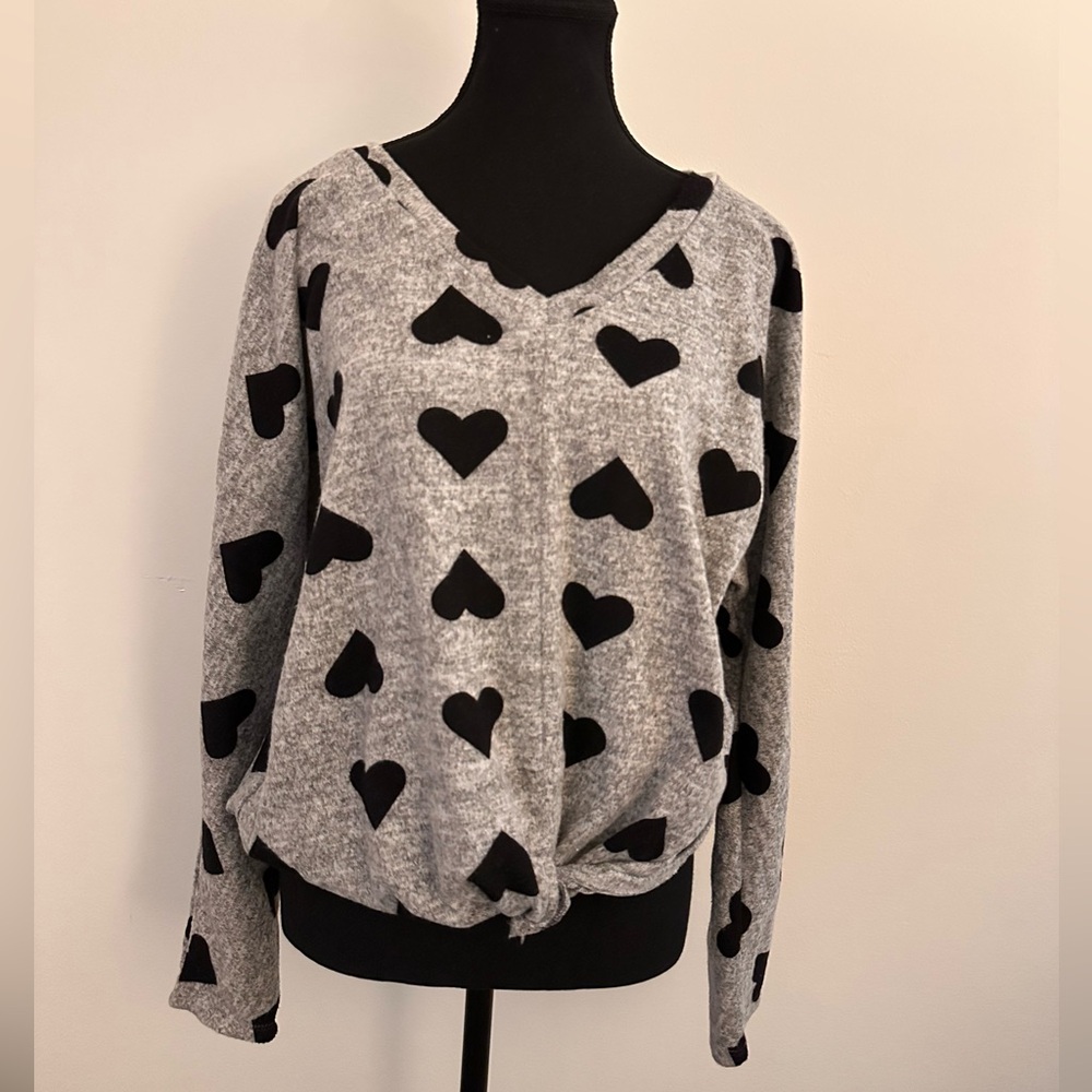 Gray Sweater with Black Heart Pattern